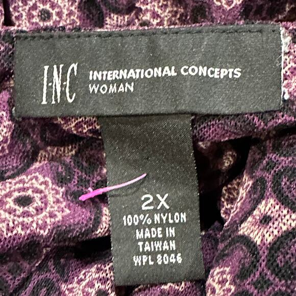 INC Top Plus 2X Purple All Over Print Ruffle Neck Popover Short Sleeve Y2K - Picture 6 of 6